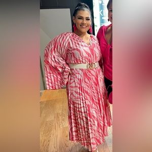 Pink Zebra Print Pleated Dramatic Sleeve Dress- SZ 14